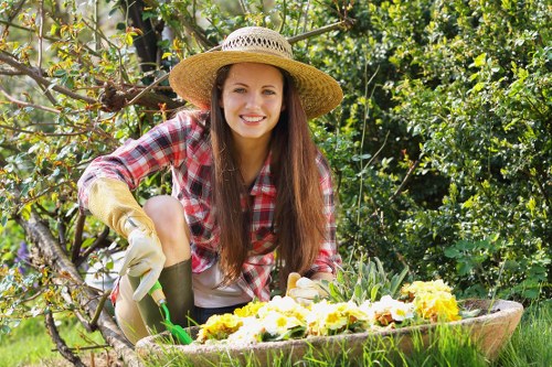 Gardening Mitcham branded van at a property - outdoor scene
