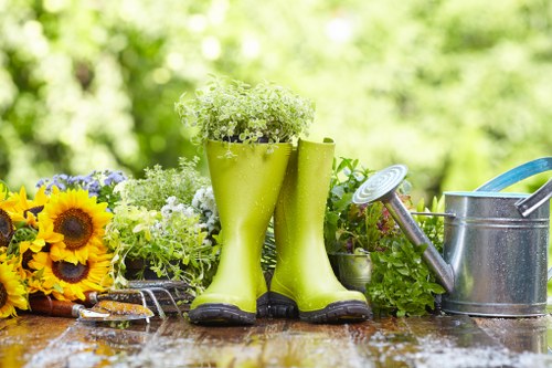 Inspector reviewing garden work and photographs